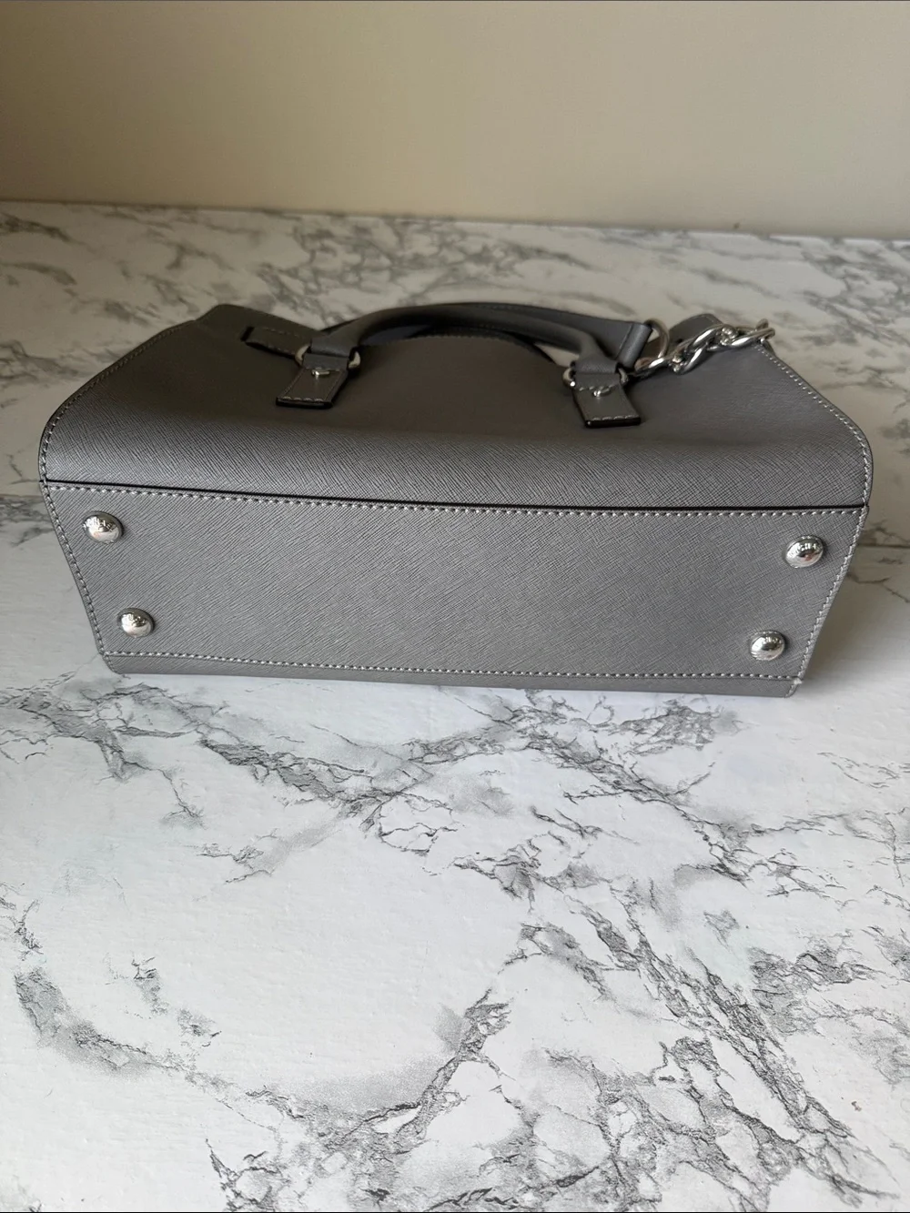 Michael Kors Charcoal Saffiano Leather Satchel with Silver Hardware